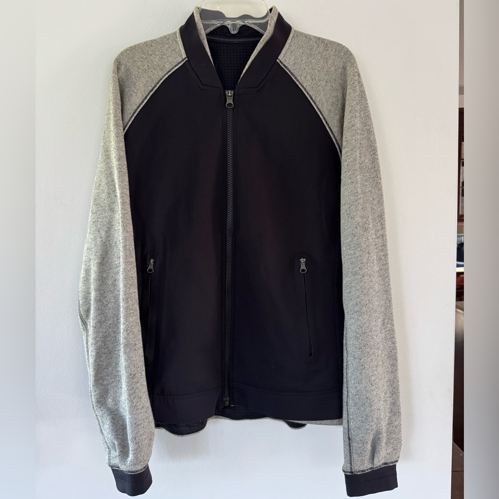 Lululemon Black/Grey Varsity Bomber with Baseball Stitching on Back. Size 6. A+